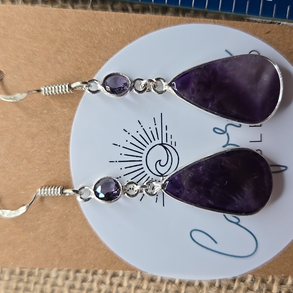 Amethyst Dangle Earrings NWOT #53 - Picture 3 of 4